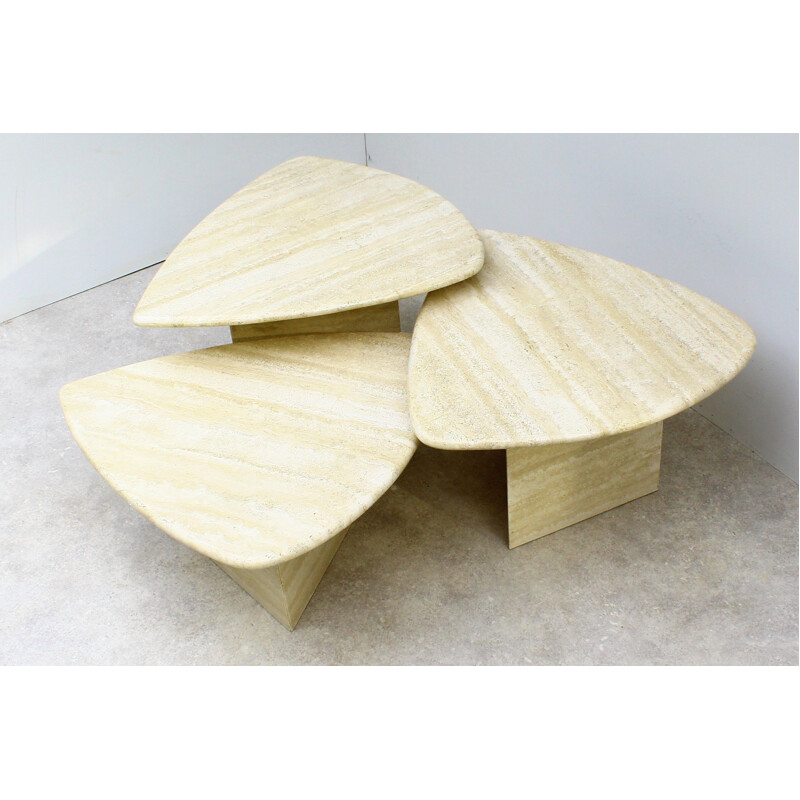 Set of 3 vintage travertine coffee tables 1970s