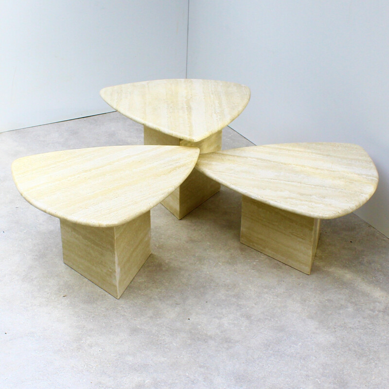 Set of 3 vintage travertine coffee tables 1970s