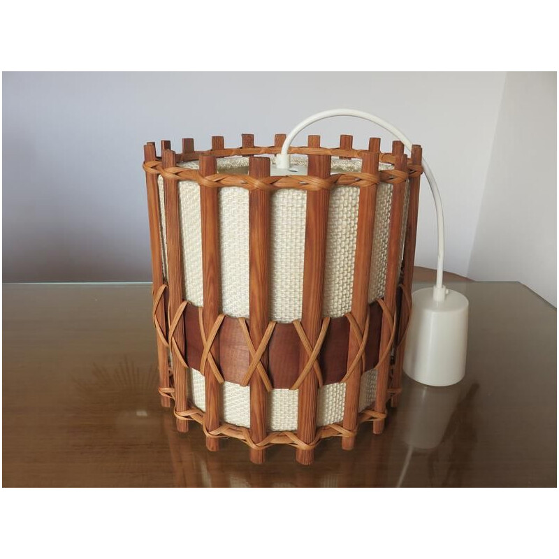 Suspension vintage en teck et tissu, Scandinave 1960