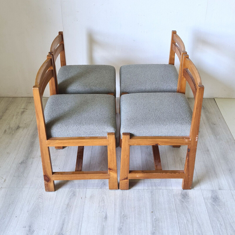 Set of 4 vintage modernist pine chairs, 1960