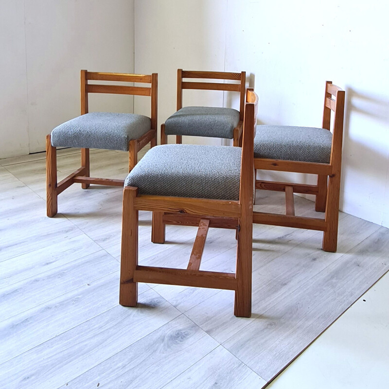 Set of 4 vintage modernist pine chairs, 1960