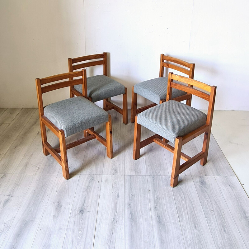 Set of 4 vintage modernist pine chairs, 1960