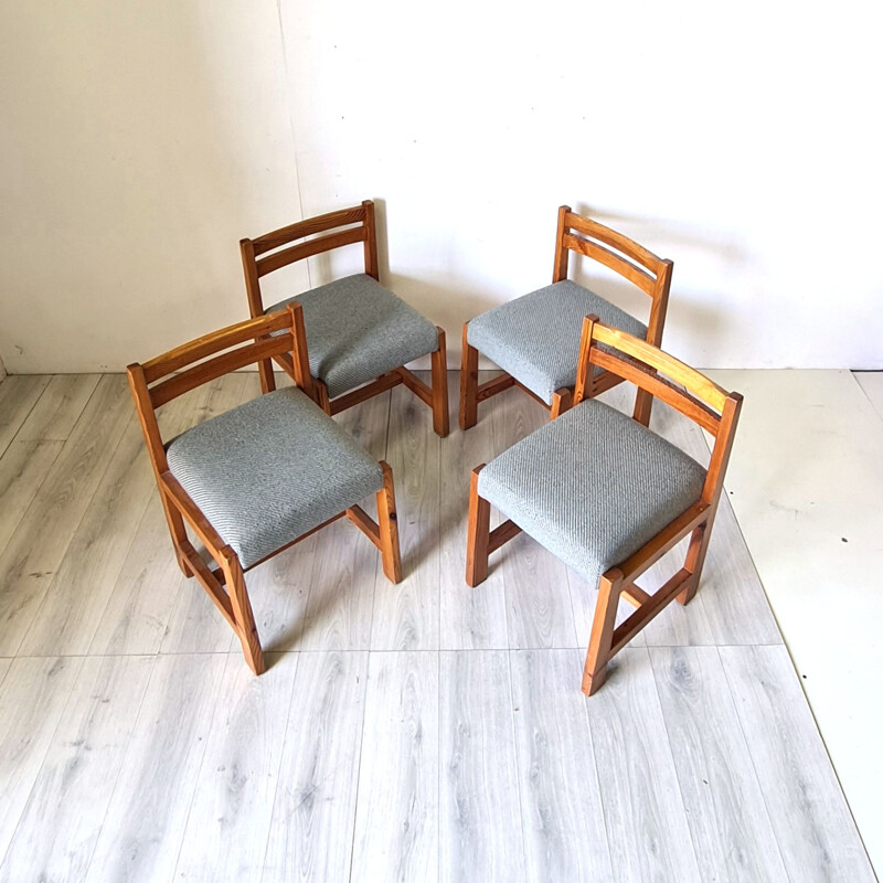 Set of 4 vintage modernist pine chairs, 1960