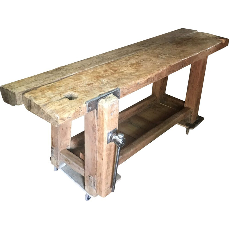 Vintage solid oak workbench