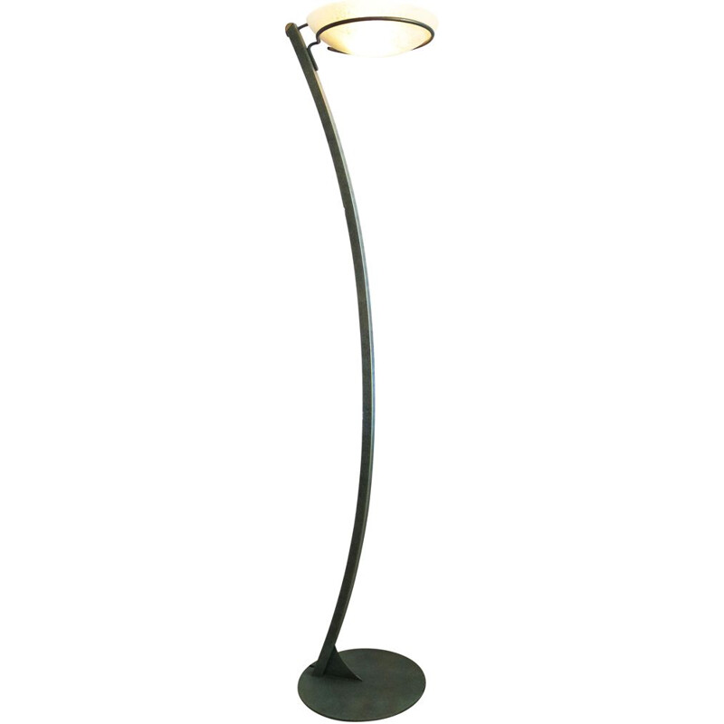 Vintage metal floor lamp with frosted glass by Pierre Vandel, France 1970