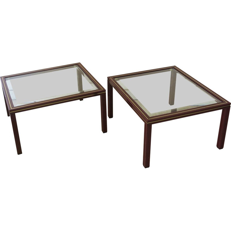 Pair of vintage glass and metal side tables by Pierre Vandel, France 1970