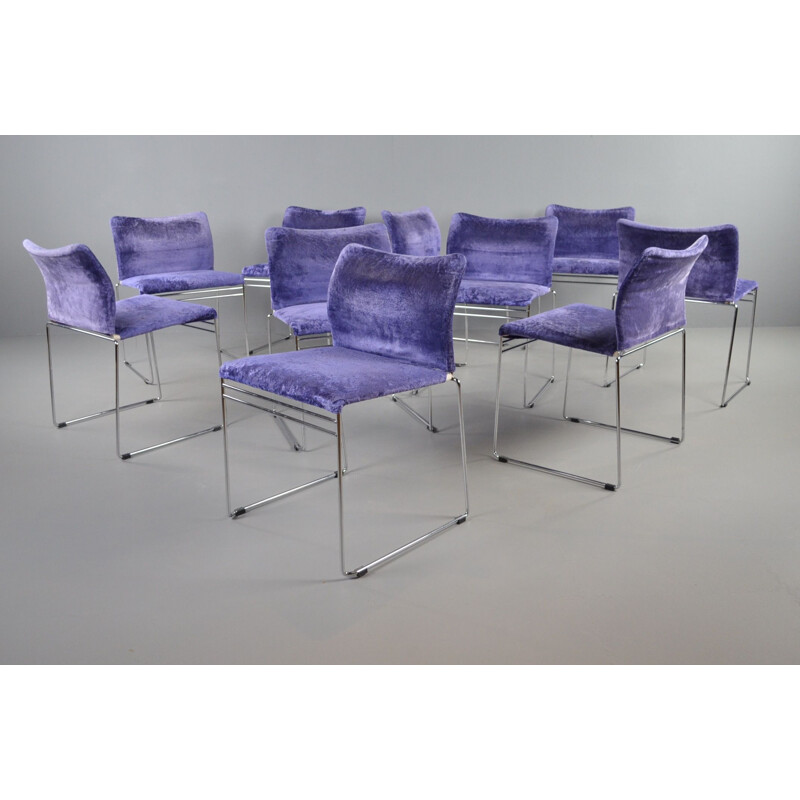 Lot de 10 chaises vintage Jano LG en velours violet par Kazuhide Takahama pour Simon International 1969