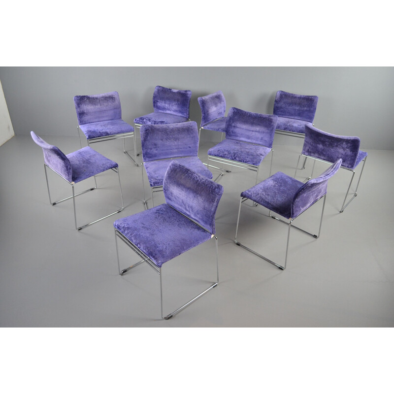 Set of 10 vintage Jano LG purple velvet chairs by Kazuhide Takahama for Simon International 1969