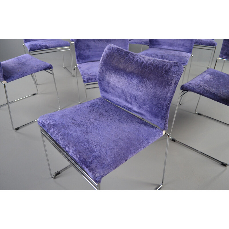 Lot de 10 chaises vintage Jano LG en velours violet par Kazuhide Takahama pour Simon International 1969