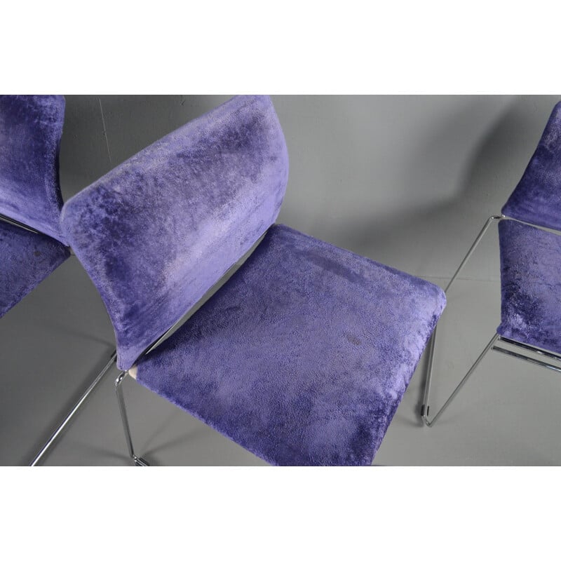 Set of 10 vintage Jano LG purple velvet chairs by Kazuhide Takahama for Simon International 1969