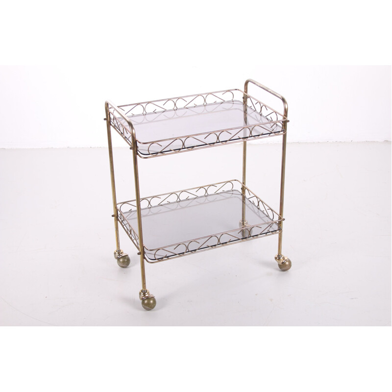 Vintage brass and glass trolley, França 1960