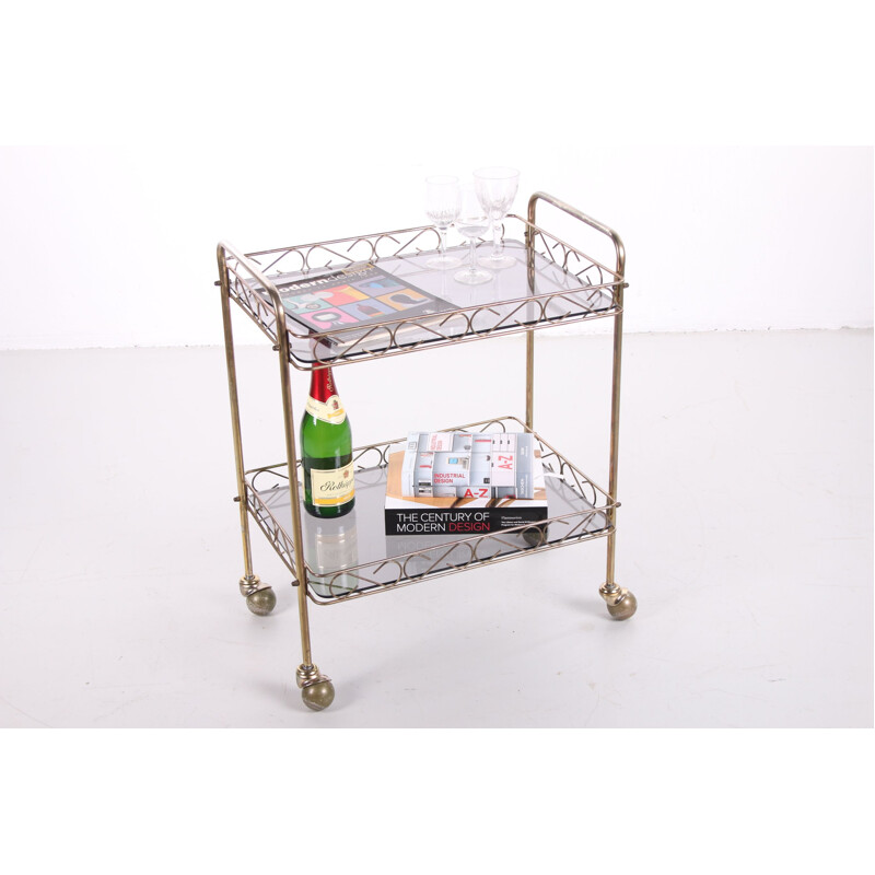 Vintage brass and glass cart, France 1960