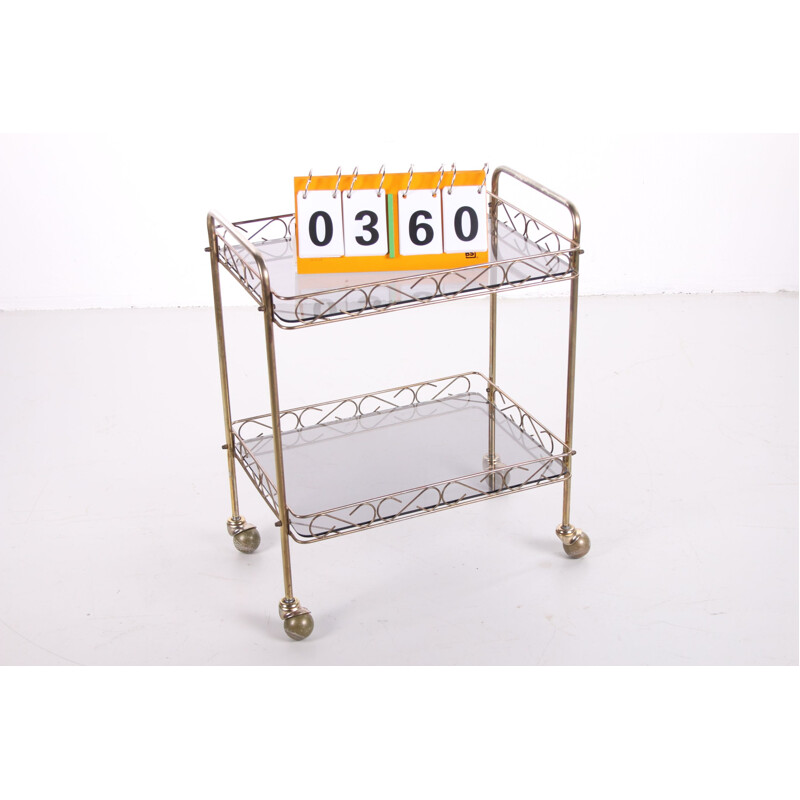 Vintage brass and glass cart, France 1960