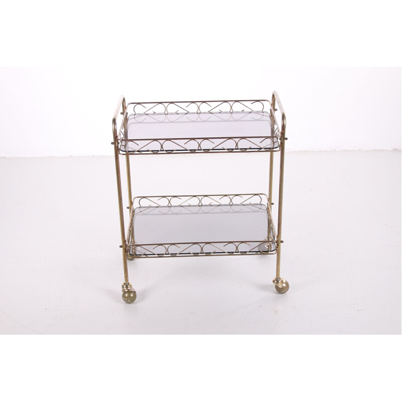 Vintage brass and glass cart, France 1960