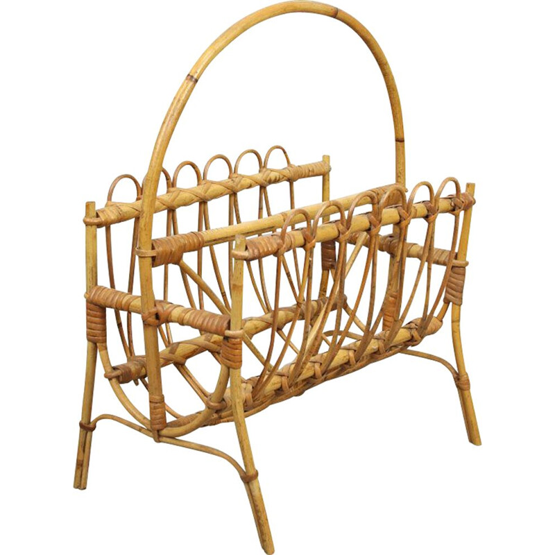 Vintage rattan newspaper magazine rack