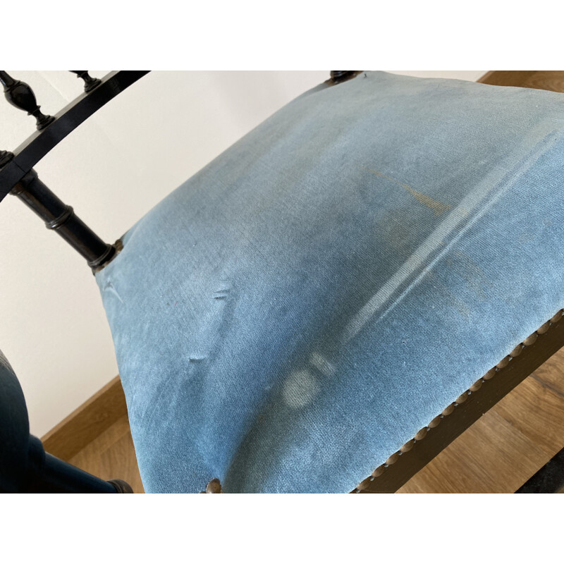 Vintage corner armchair in blue velvet