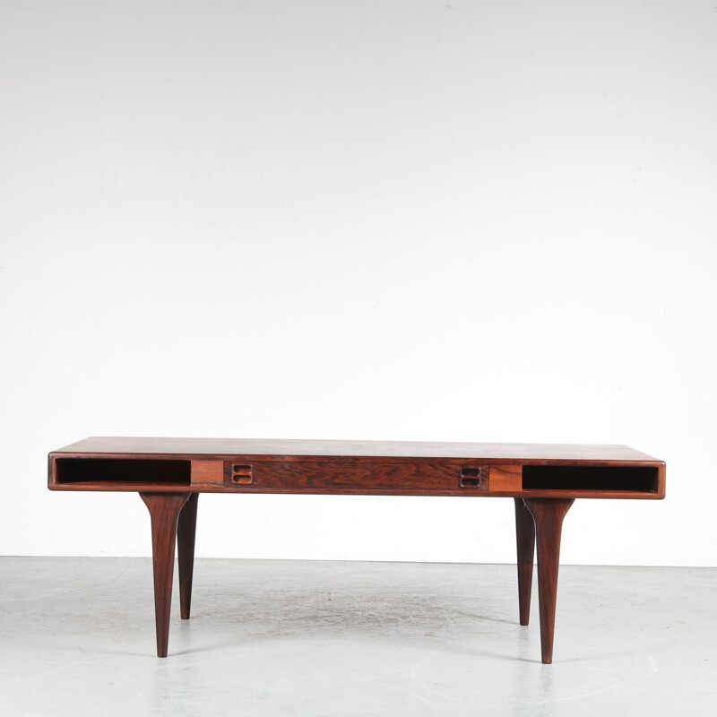 Mesa de centro vintage de madera dura de Nanna Ditzel para Silkeborg, Dinamarca 1960