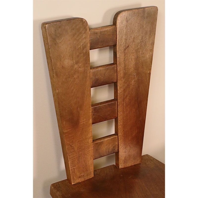 Set of 4 vintage Brutalist wooden chairs 1950