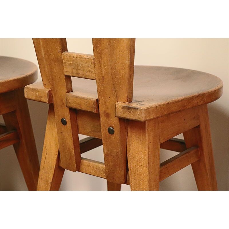 Set of 4 vintage Brutalist wooden chairs 1950