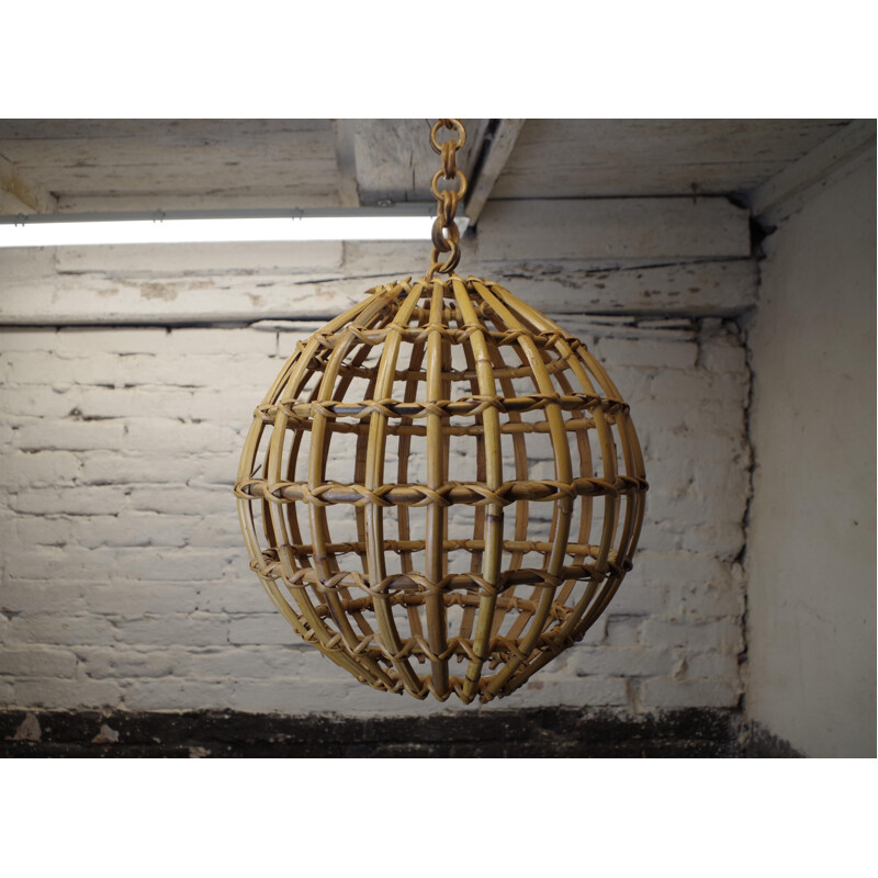 Vintage hanging lamp bamboo and rattan, 1960s