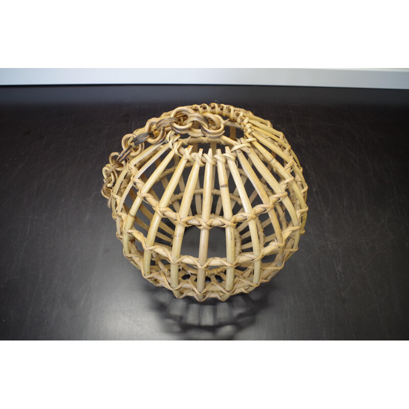 Vintage hanging lamp bamboo and rattan, 1960s