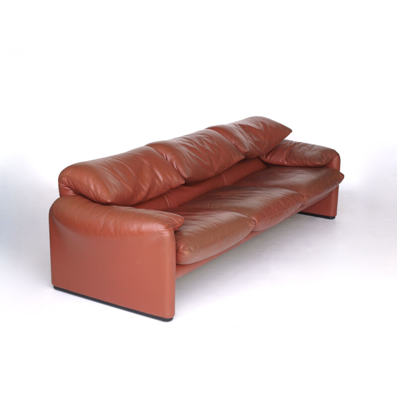 Vintage Leather Maralunga Sofa by Vico Magistretti for Cassina Italian