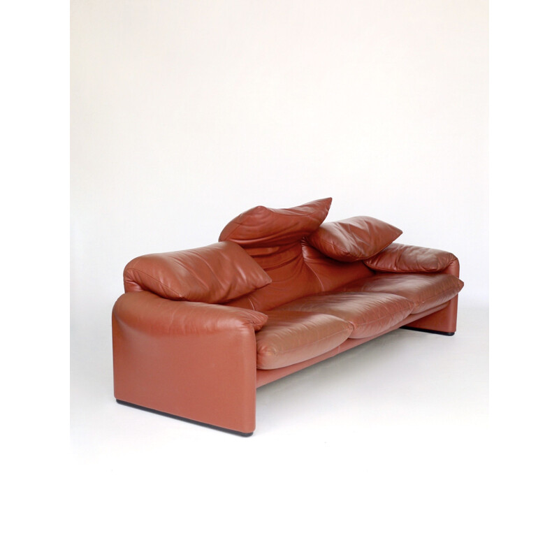 Vintage Leather Maralunga Sofa by Vico Magistretti for Cassina Italian