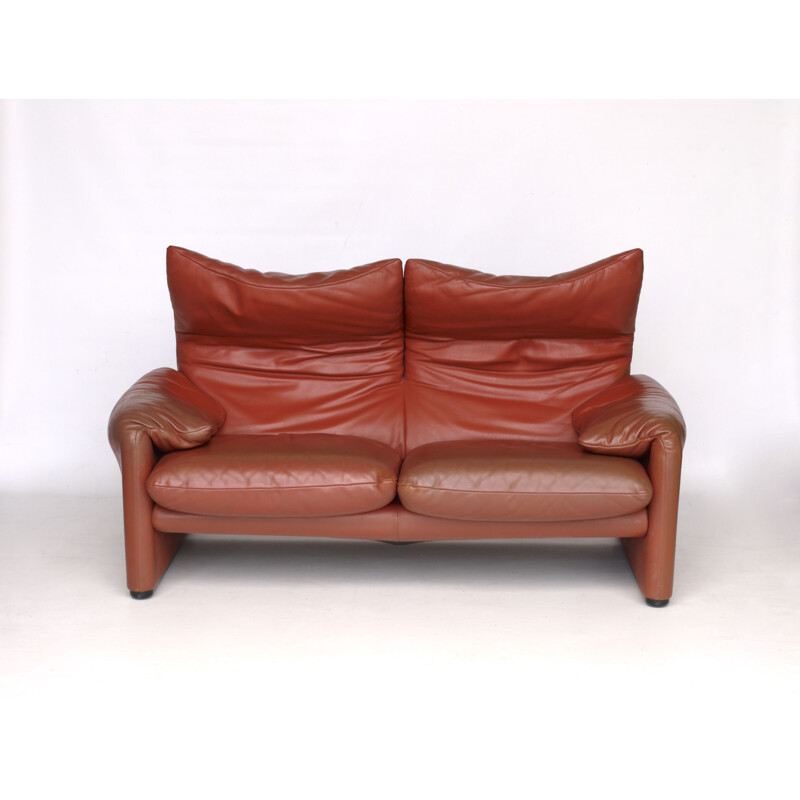 Vintage Leather Maralunga Sofa by Vico Magistretti for Cassina Italian