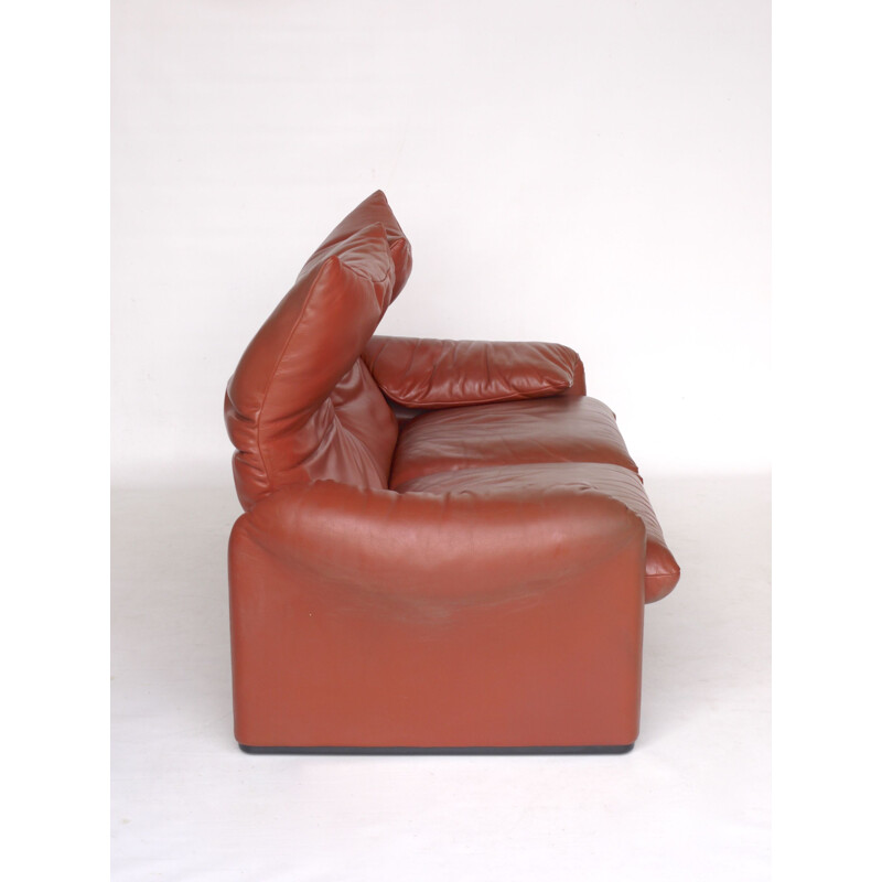 Vintage Leather Maralunga Sofa by Vico Magistretti for Cassina Italian