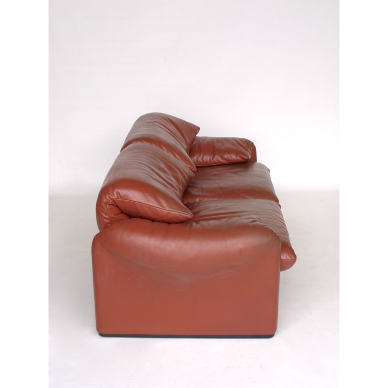 Vintage Leather Maralunga Sofa by Vico Magistretti for Cassina Italian