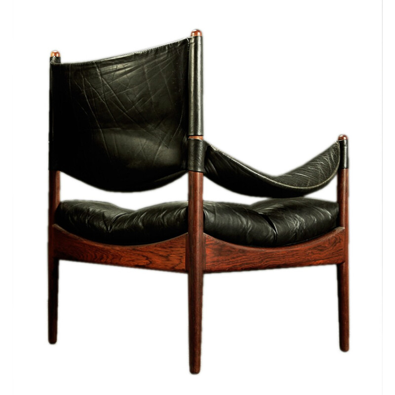 Søren Willadsen "Modus" armchair in rosewood and black leather, Kristian VEDEL - 1960s