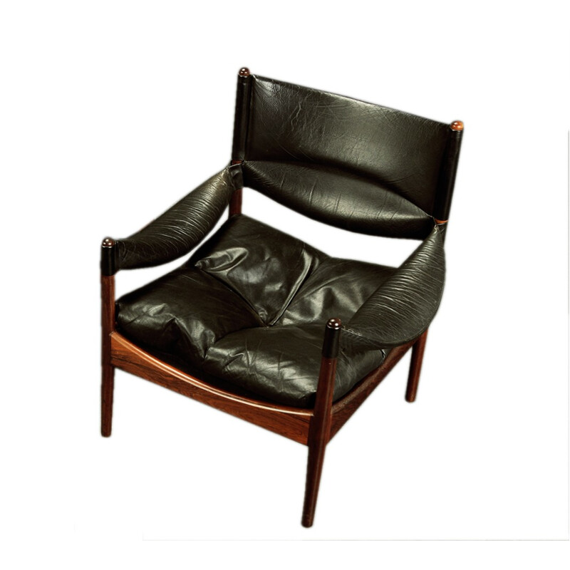 Søren Willadsen "Modus" armchair in rosewood and black leather, Kristian VEDEL - 1960s