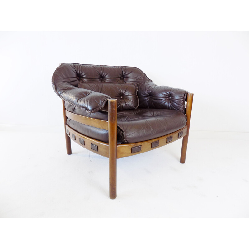 Vintage Coja leather lounge chair by Sven Ellekaer 1960s