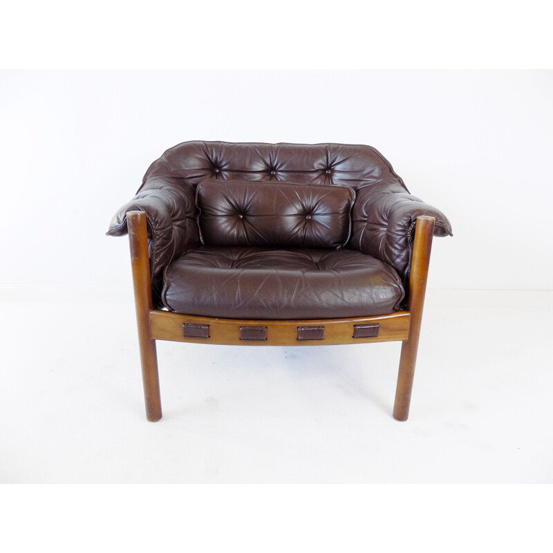 Vintage Coja leather lounge chair by Sven Ellekaer 1960s