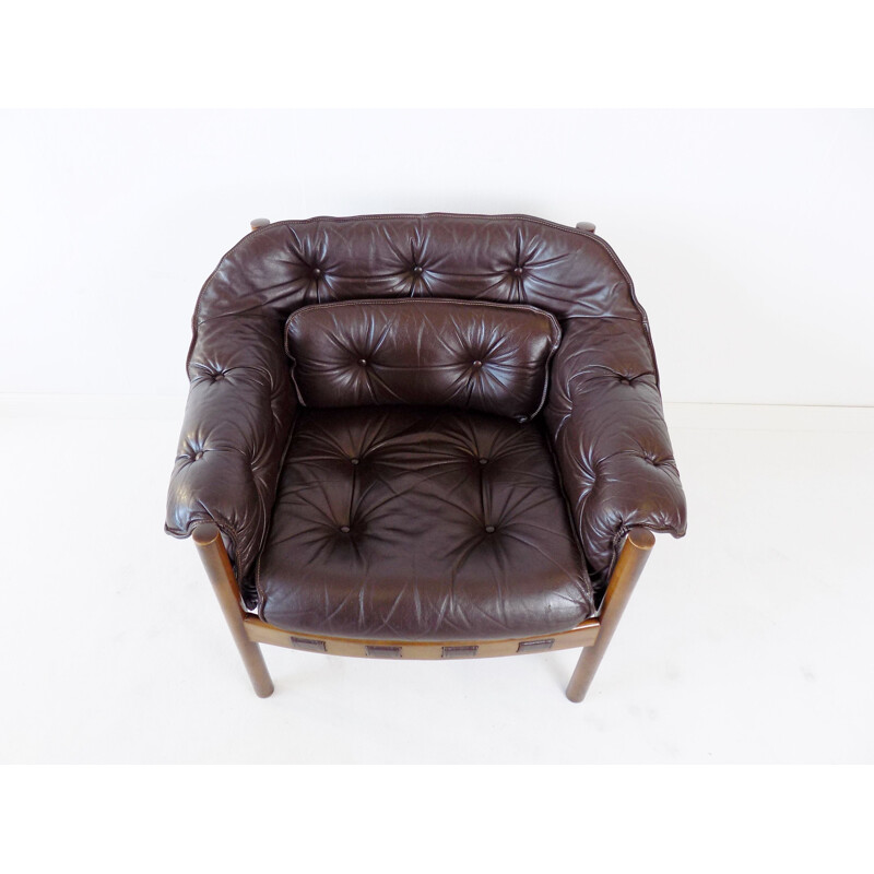 Vintage Coja leather lounge chair by Sven Ellekaer 1960s