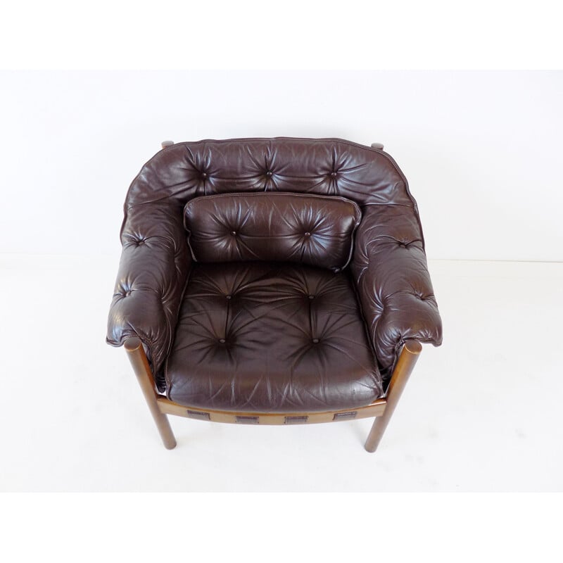 Vintage Coja leather lounge chair by Sven Ellekaer 1960s