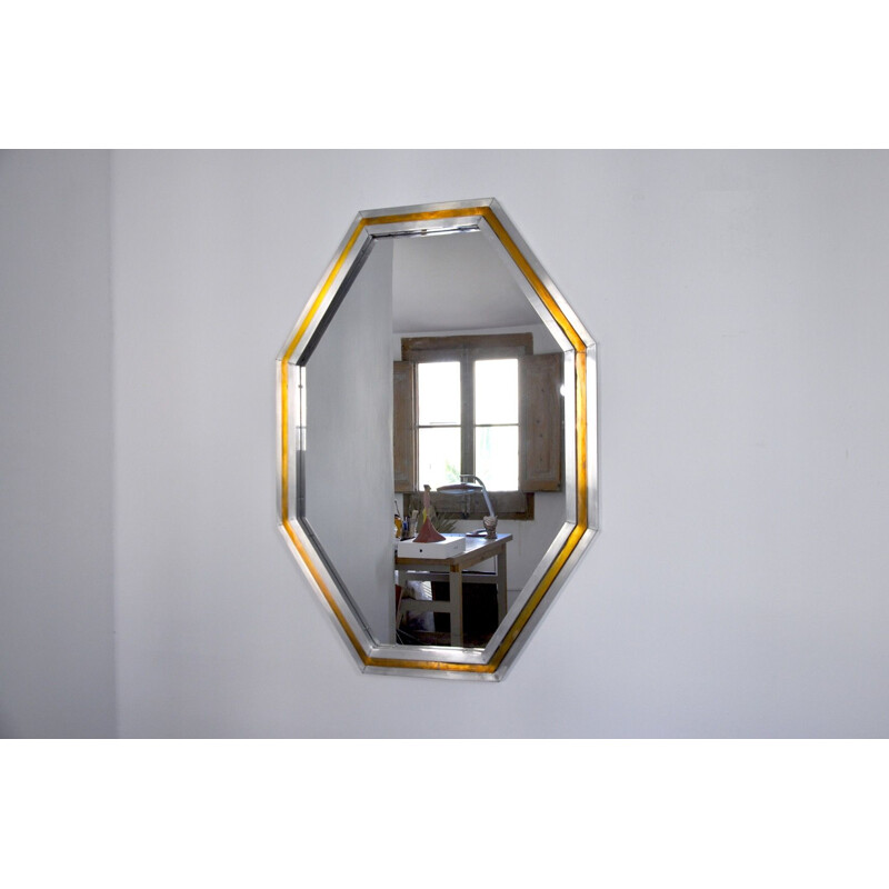 Miroir vintage  octogonal de Romeo Rega, Italie 1970