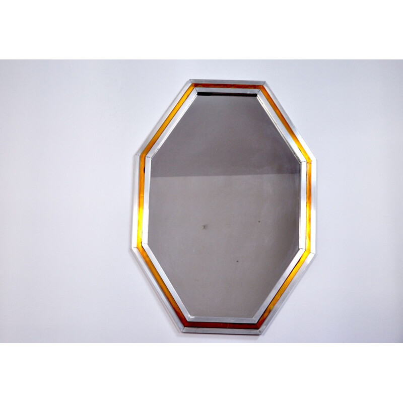 Miroir vintage  octogonal de Romeo Rega, Italie 1970