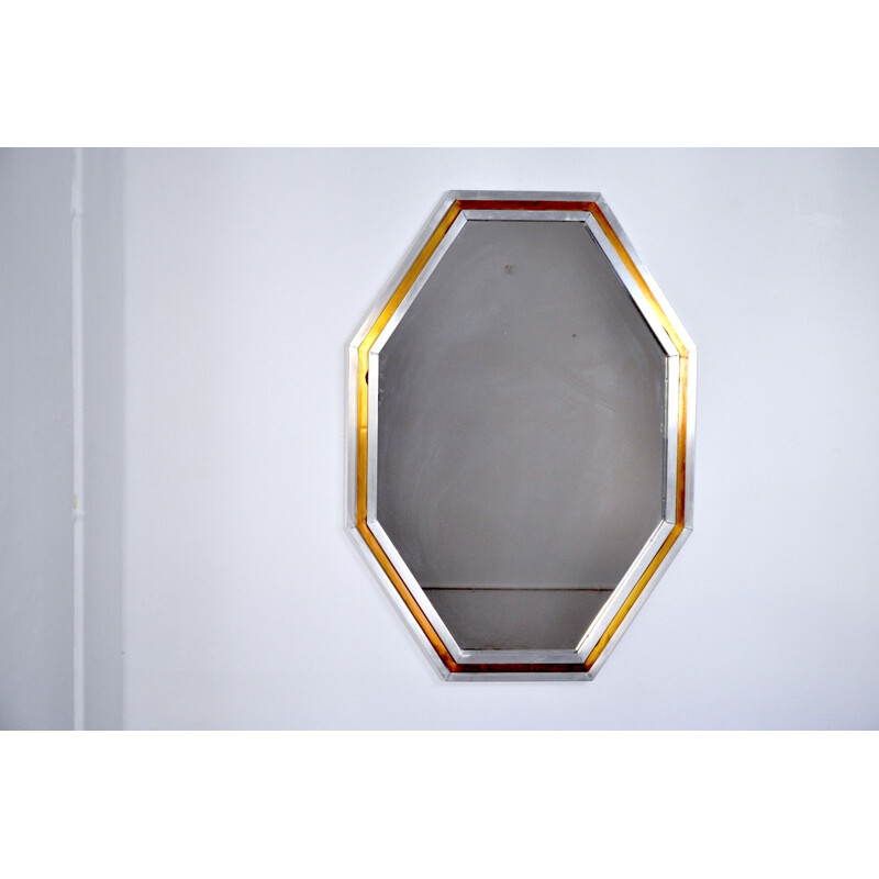 Vintage achthoekige spiegel van Romeo Rega, Italië 1970
