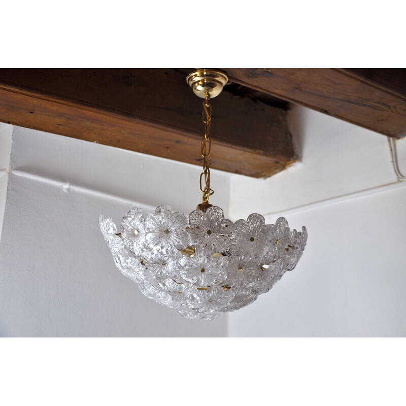 Vintage mazzega chandelier in frosted murano glass, Italy 1970