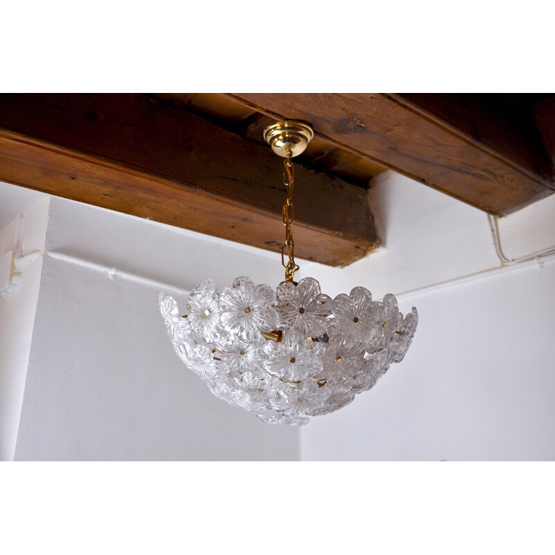 Vintage mazzega chandelier in frosted murano glass, Italy 1970