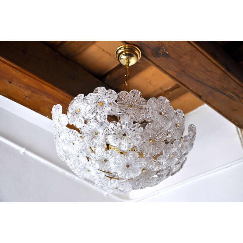 Vintage mazzega chandelier in frosted murano glass, Italy 1970