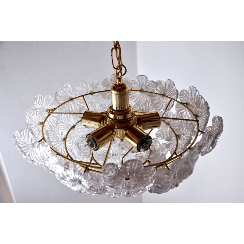 Vintage mazzega chandelier in frosted murano glass, Italy 1970