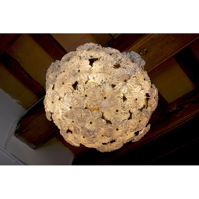 Vintage mazzega chandelier in frosted murano glass, Italy 1970