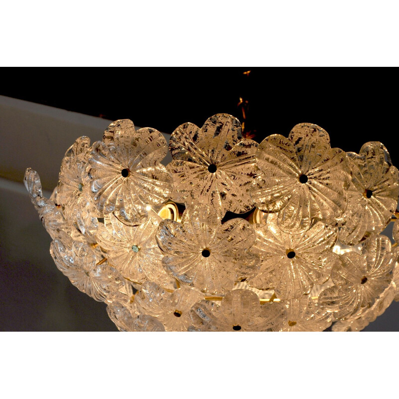 Vintage mazzega chandelier in frosted murano glass, Italy 1970