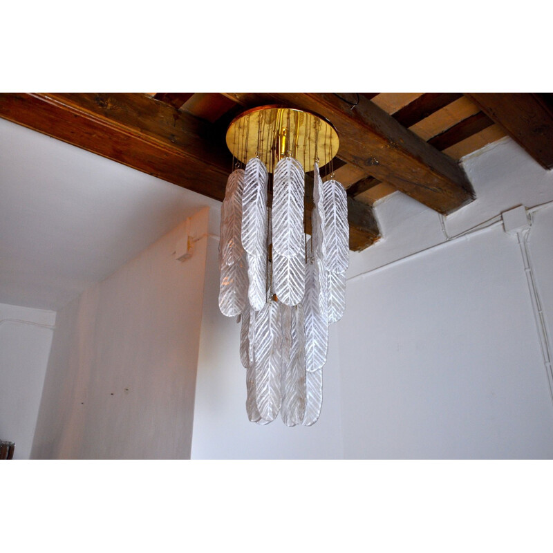 Lustre vintage 'Feuilles' de Mazzega Murano, Italie 1970