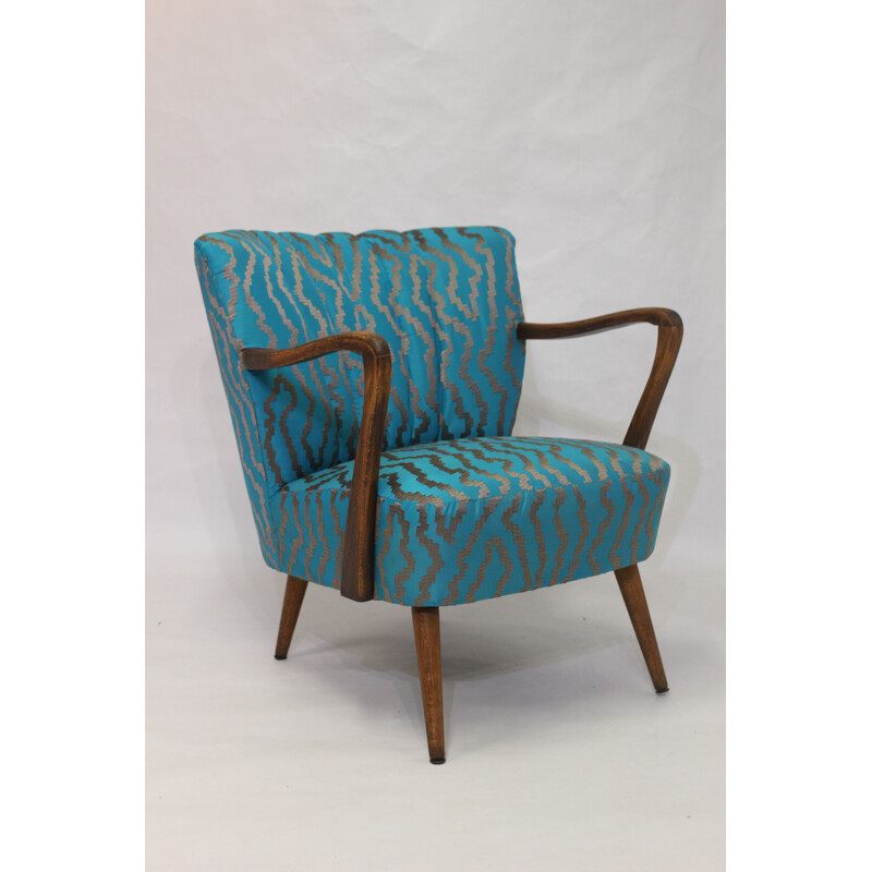 Vintage armchair with embroidered fabric 1950