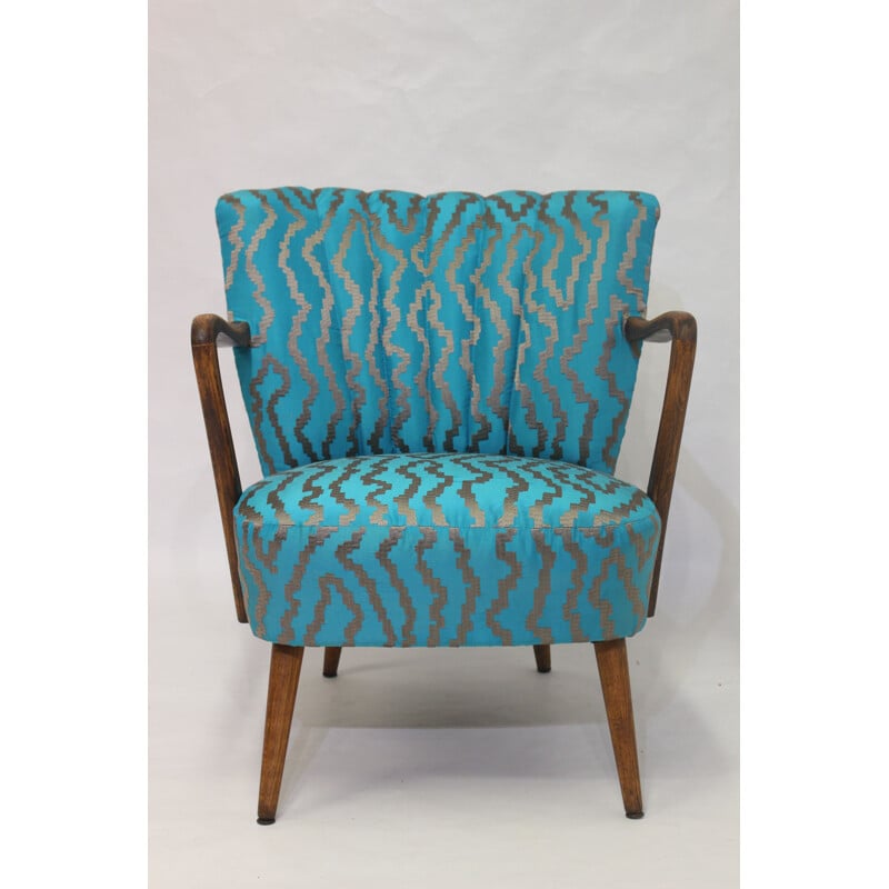 Vintage fauteuil met geborduurde stof 1950