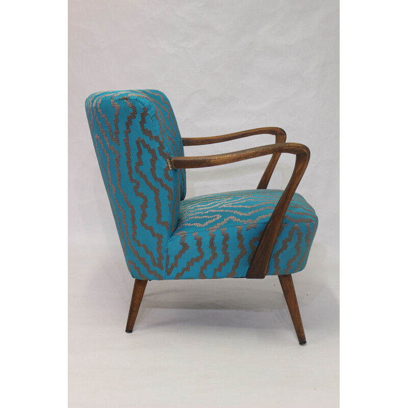 Vintage armchair with embroidered fabric 1950