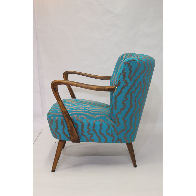 Vintage fauteuil met geborduurde stof 1950